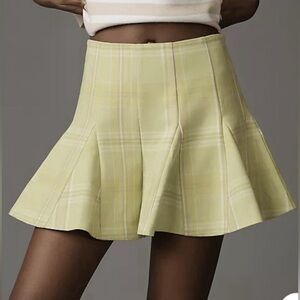 Anthropologie Maeve Skirty Godet‎ Skort High Rise Green Plaid